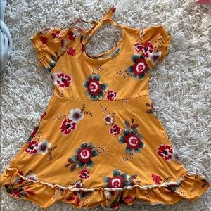 Girls' Yellow Floral Ruffle Hem Dress